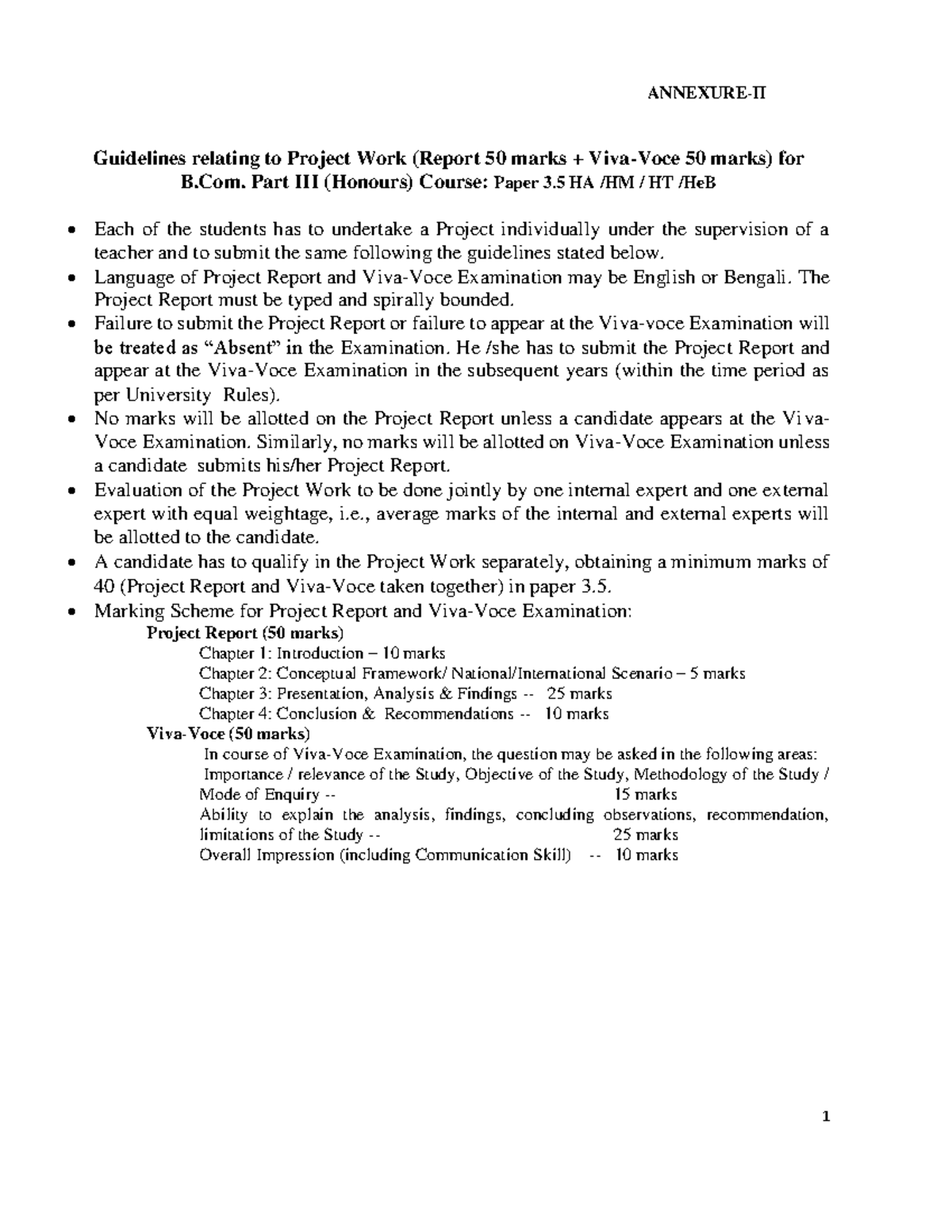 AnnexureII ANNEXUREII Guidelines relating to Project Work