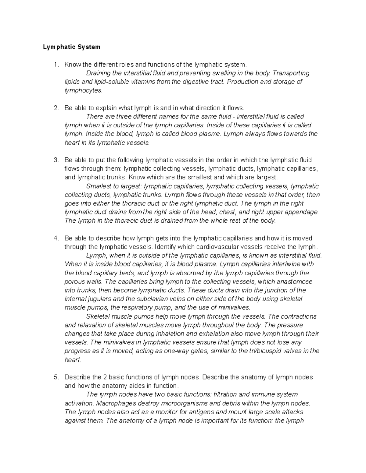 Filled out Lec Exam 3 Study Guide - Google Docs - Lymphatic System Know ...