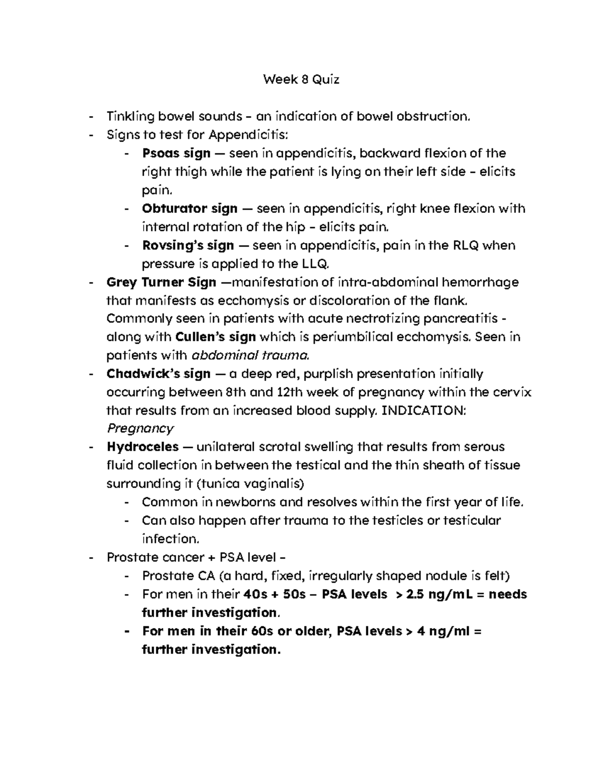 AHA Week 8 Quiz Week 8 Quiz Tinkling bowel sounds an indication of