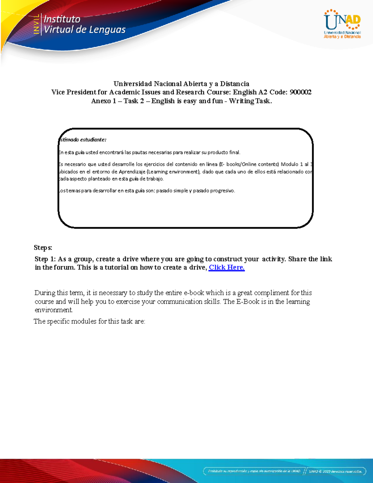 Anexo 1 - Task 2 - English is easy and fun. Writing Task 4 - Estimado ...