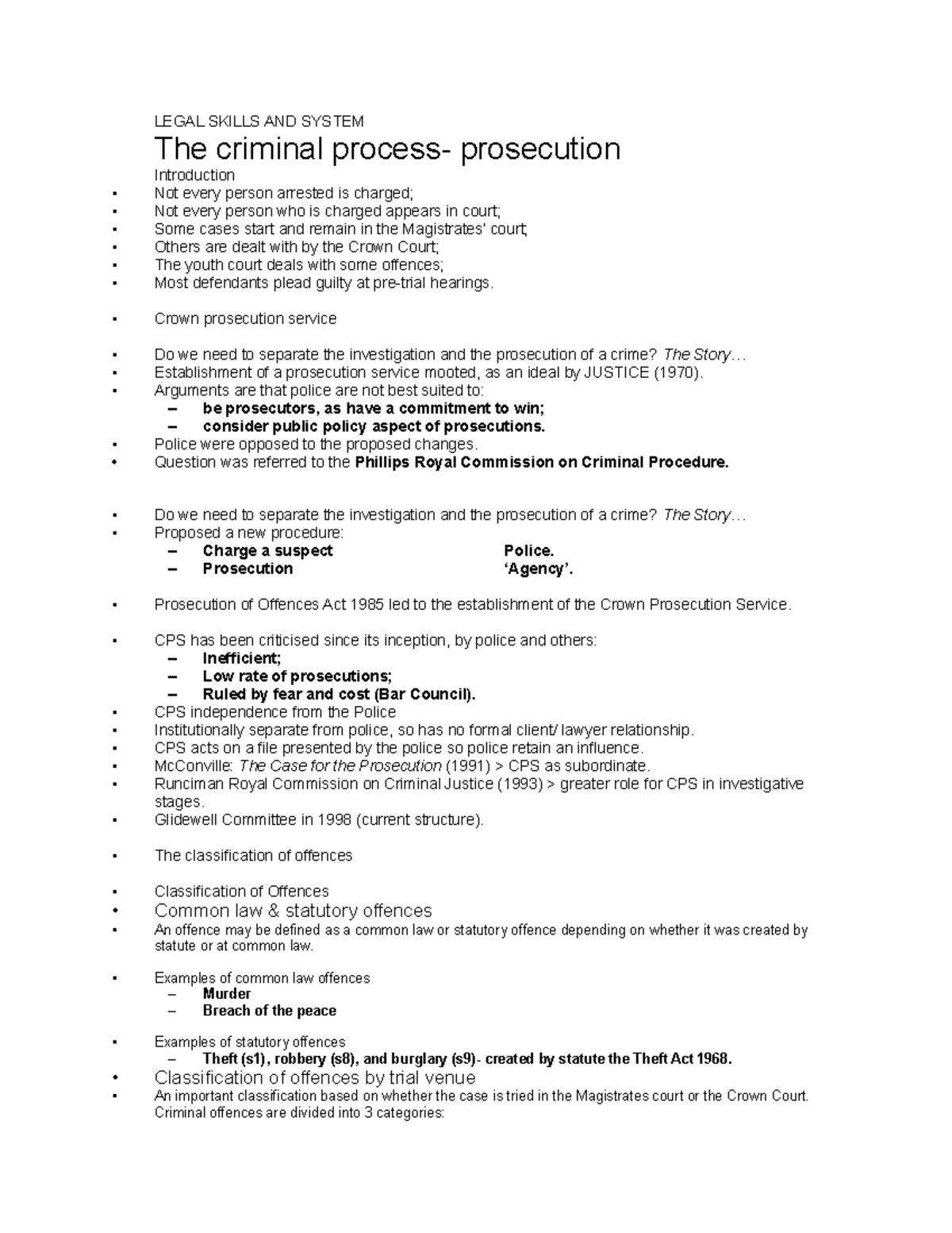 The criminal process part 2 - LEGAL SKILLS AND SYSTEM The criminal ...