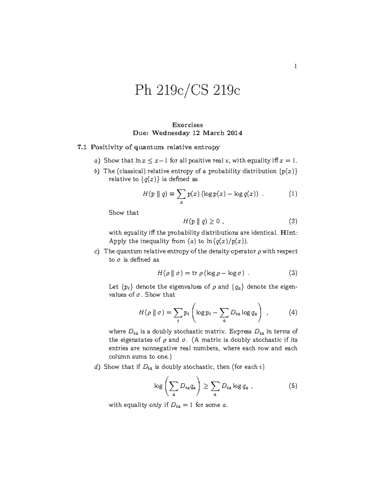 Übungen Quantum errorcorrecting codes 1 Ph 219c Exercises Due