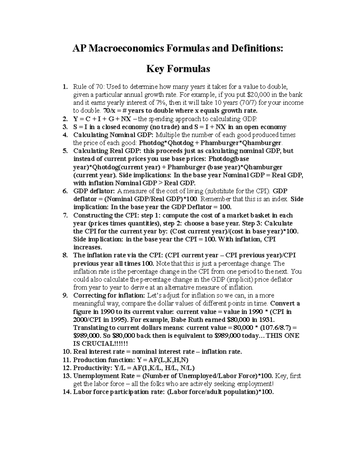 22 Key Macroeconomics Formulas - AP/IB/College 