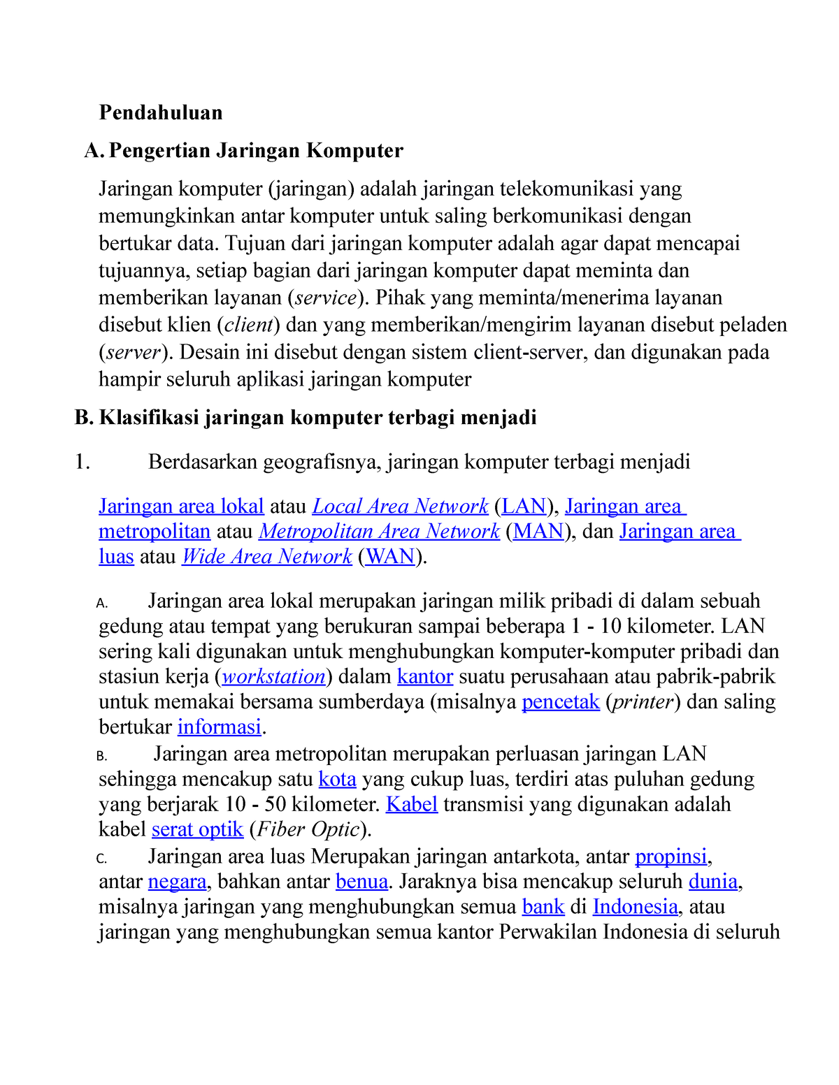 Tugas Jaringan Komputer - Pendahuluan A Jaringan Komputer Jaringan ...