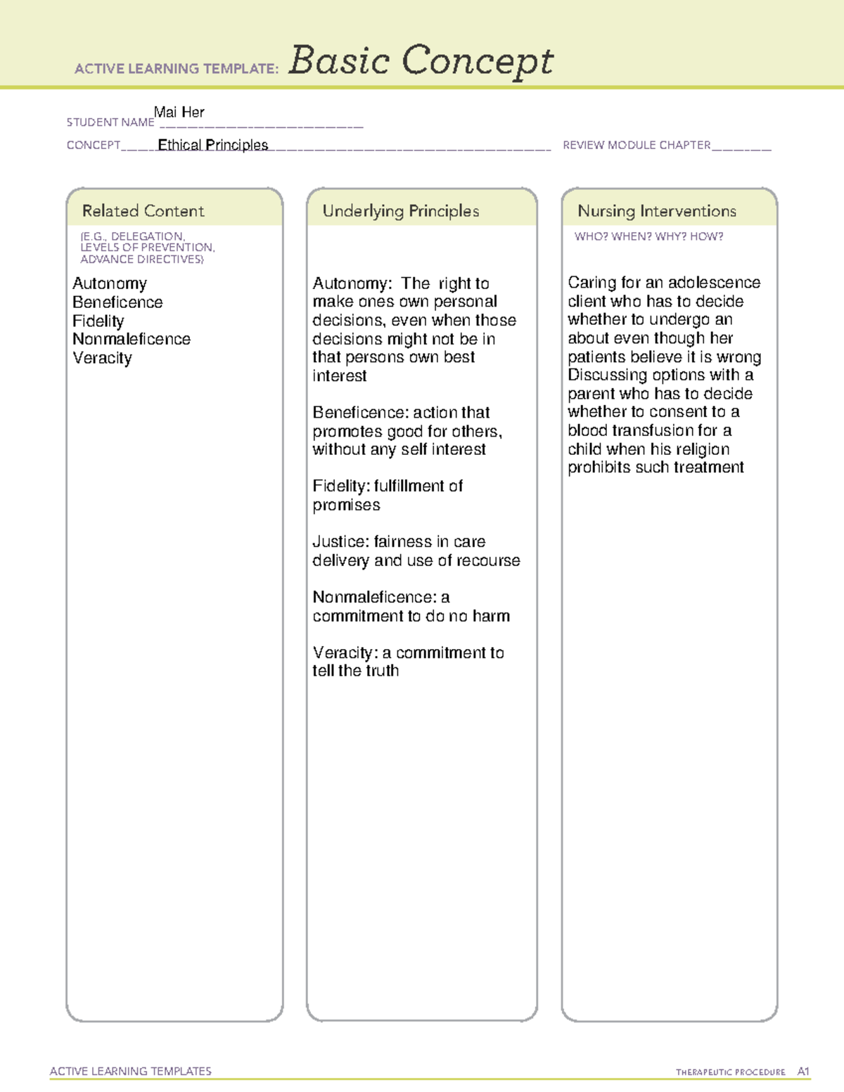 Ethical Principles - Active Learning Templates Therapeutic Procedure A 