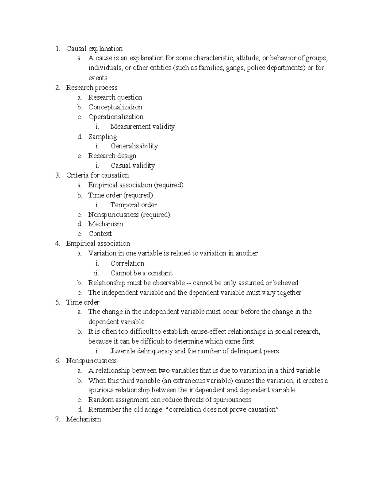 Chapter 6 - class notes - Causal explanation a. A cause is an ...