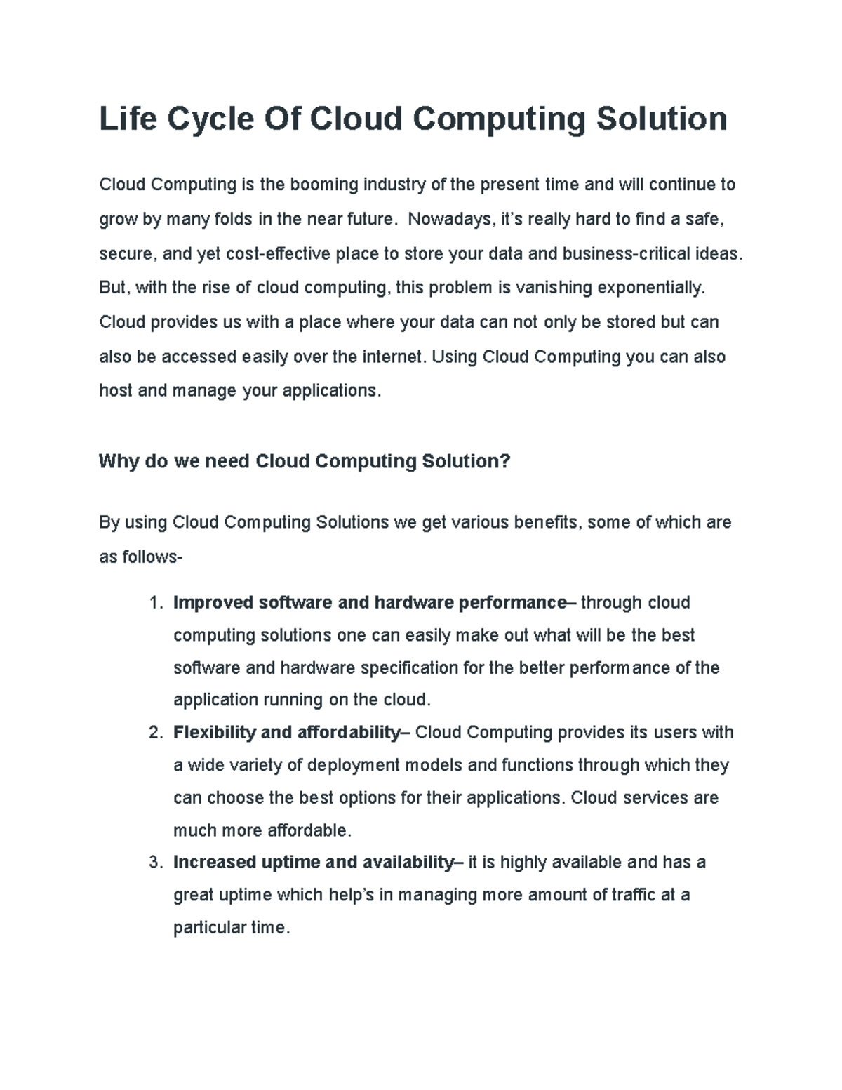 Explain Cloud Service Life Cycle in detail - Life Cycle Of Cloud ...