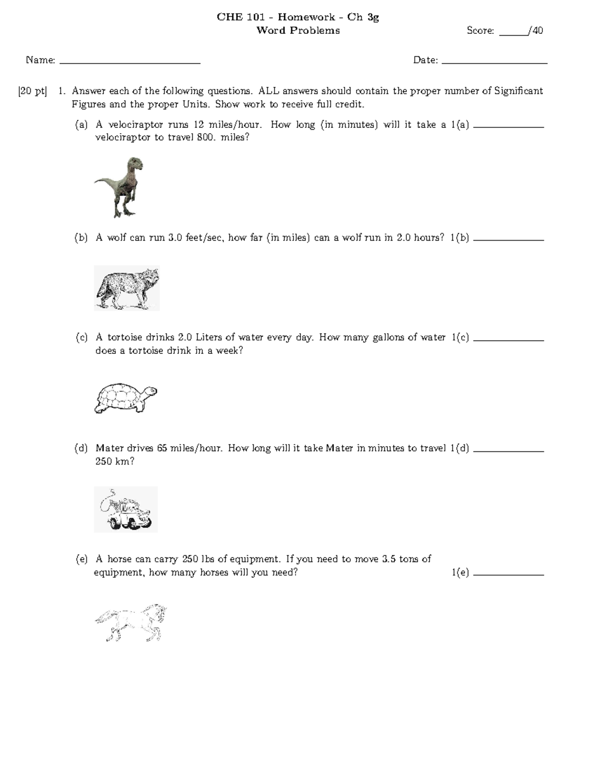CHE101 Homework - CHE 101 - Homework - Ch 3g Word Problems Score ...