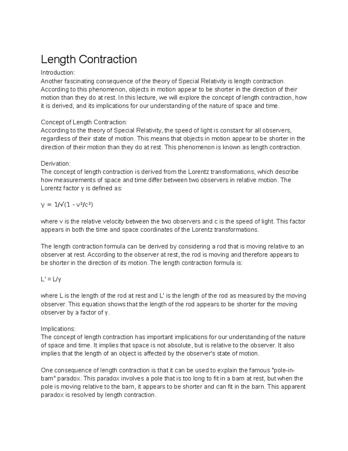 General Physics III (PHY-2040) Lecture 4 - Length Contraction - Length ...