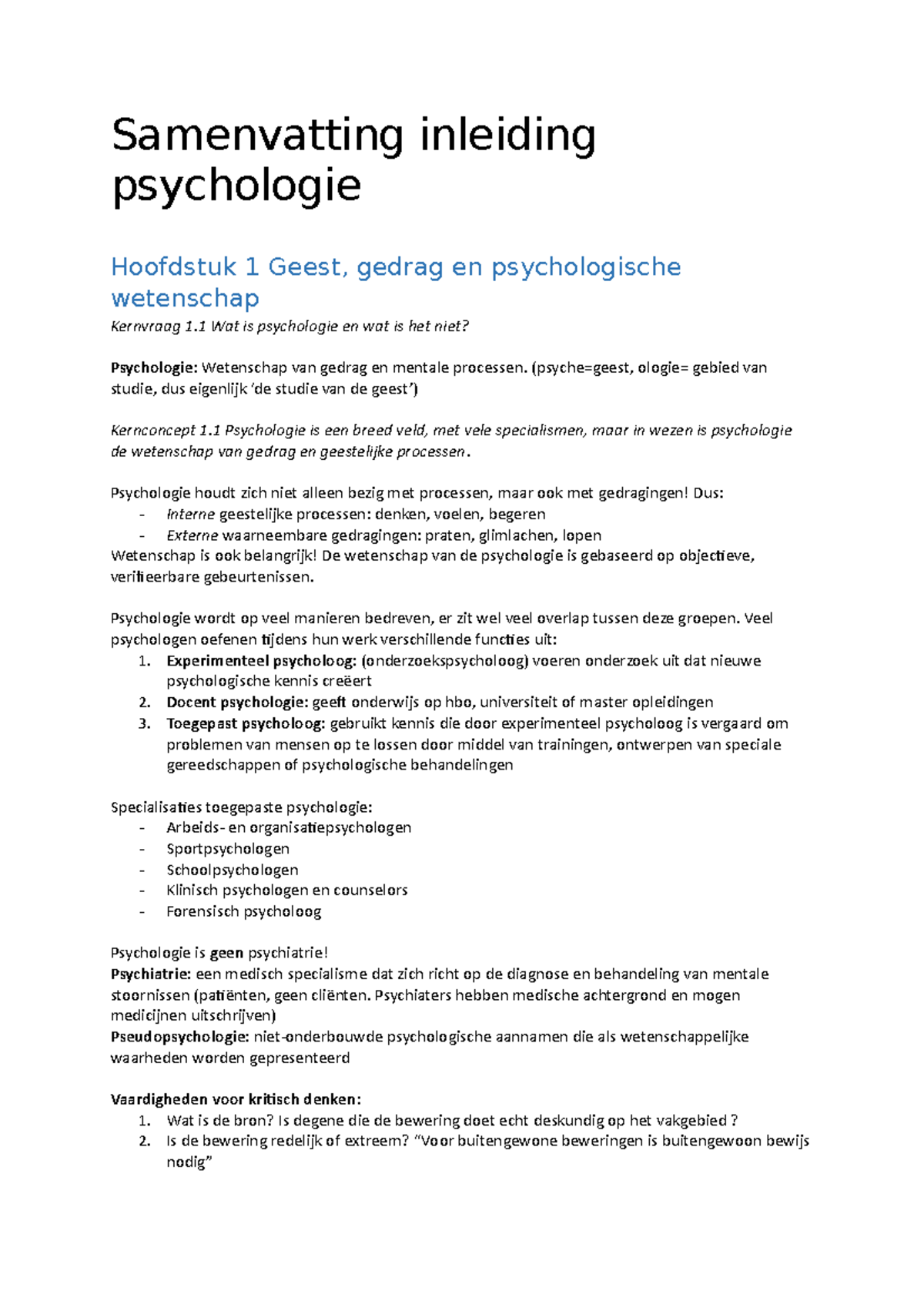 Samenvatting Psychologie Een Inleiding Hoofdstuk 1 - Samenvatting ...