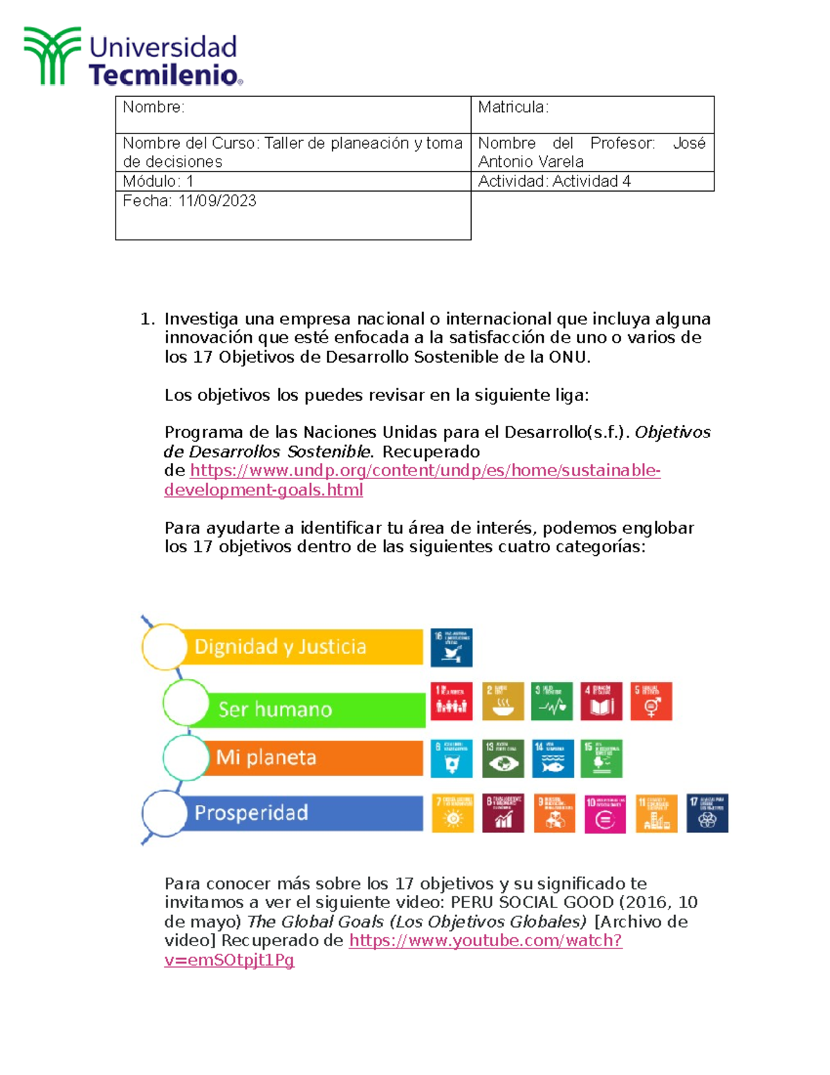 Evidencia 1 - Nombre: Matricula: Nombre del Curso: Taller de planeación ...