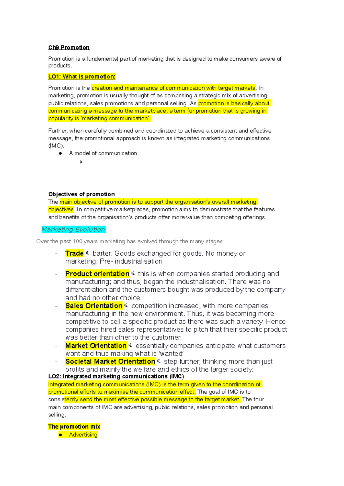 Week 8 - Week 8 lecture notes - Ch9 Promotion Promotion is a ...