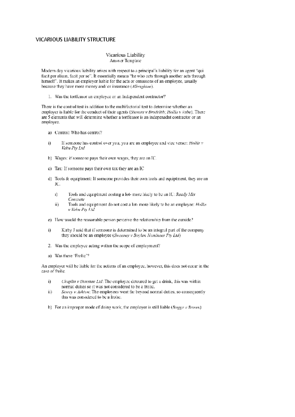Vicarious Liability Structure - LA2020:03 - VICARIOUS LIABILITY ...