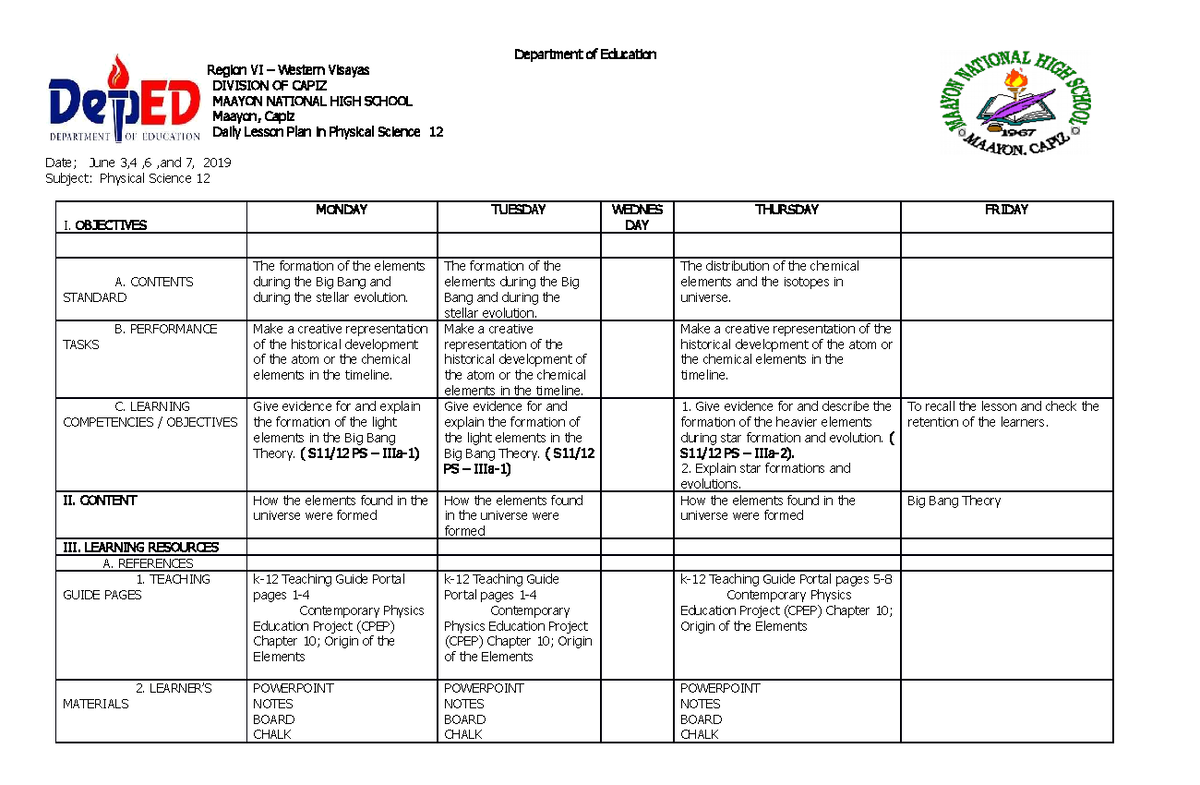 427305626 New Lesson Plan in Physical Science Department of Education