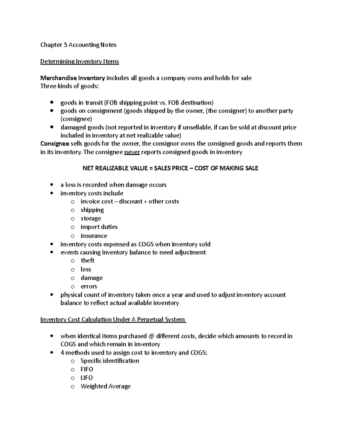 Chapter 5 Accounting Notes - Chapter 5 Accounting Notes Determining ...