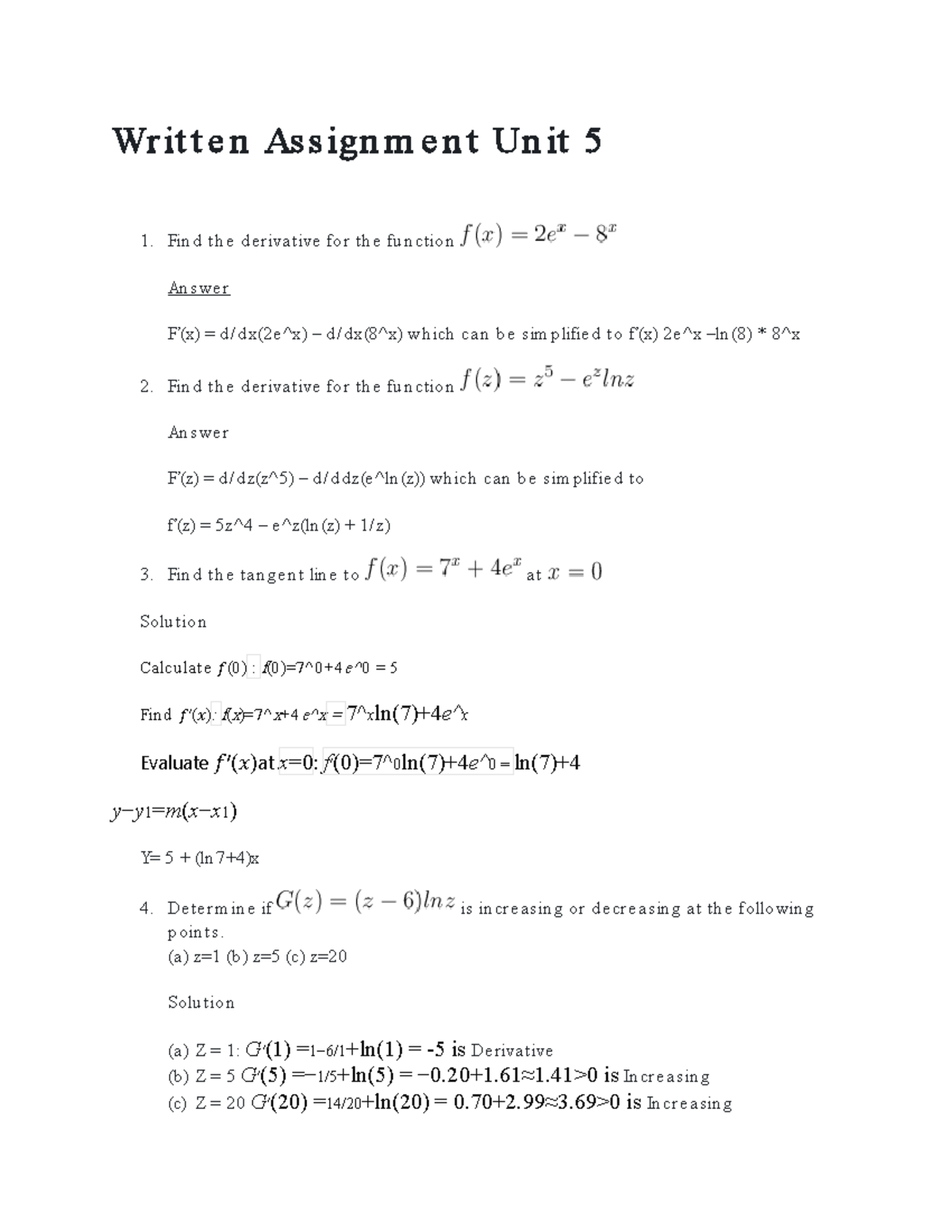 math 1211 written assignment unit 4