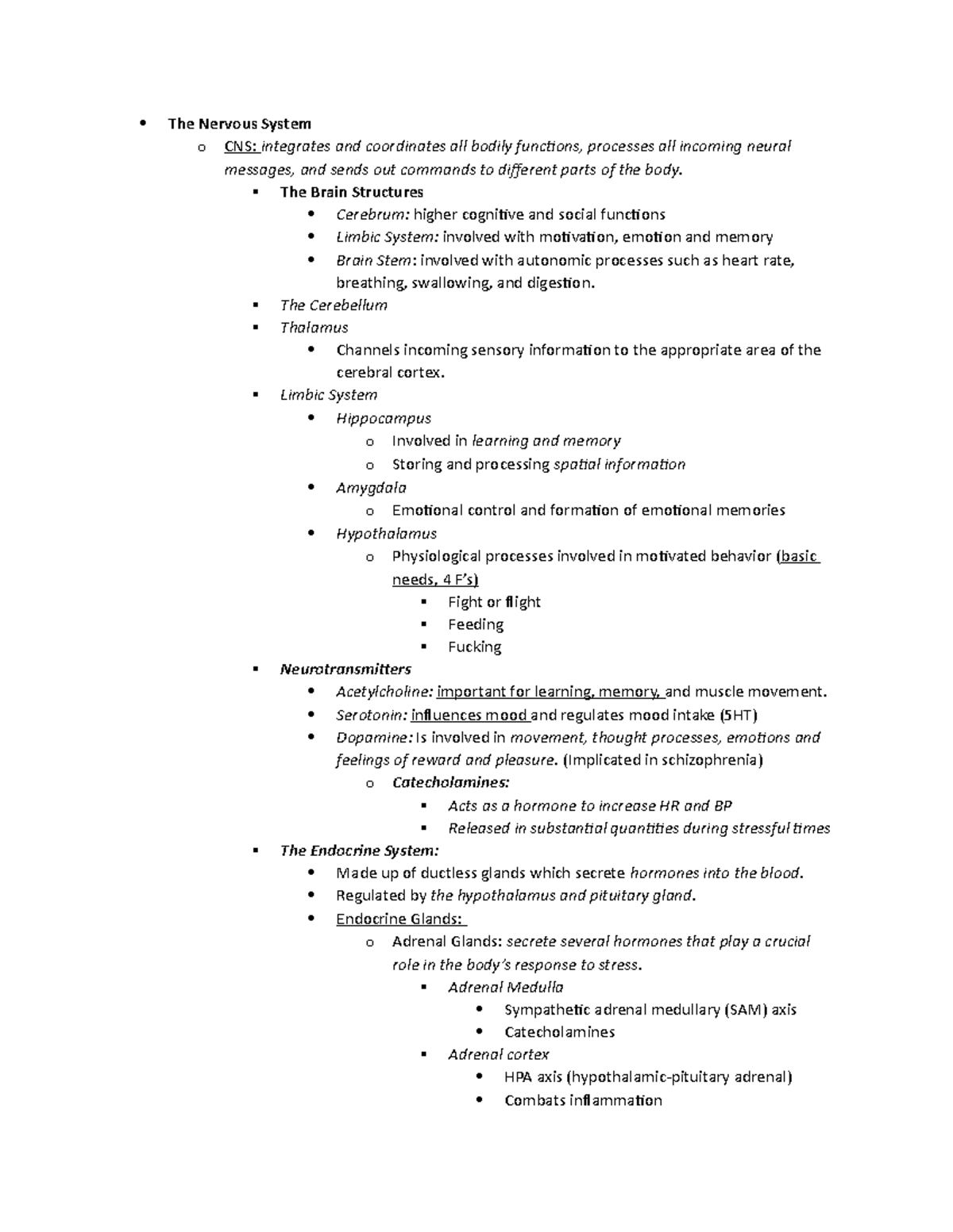 Word Supp. Notes Session 3 - The Nervous System o CNS: integrates and ...