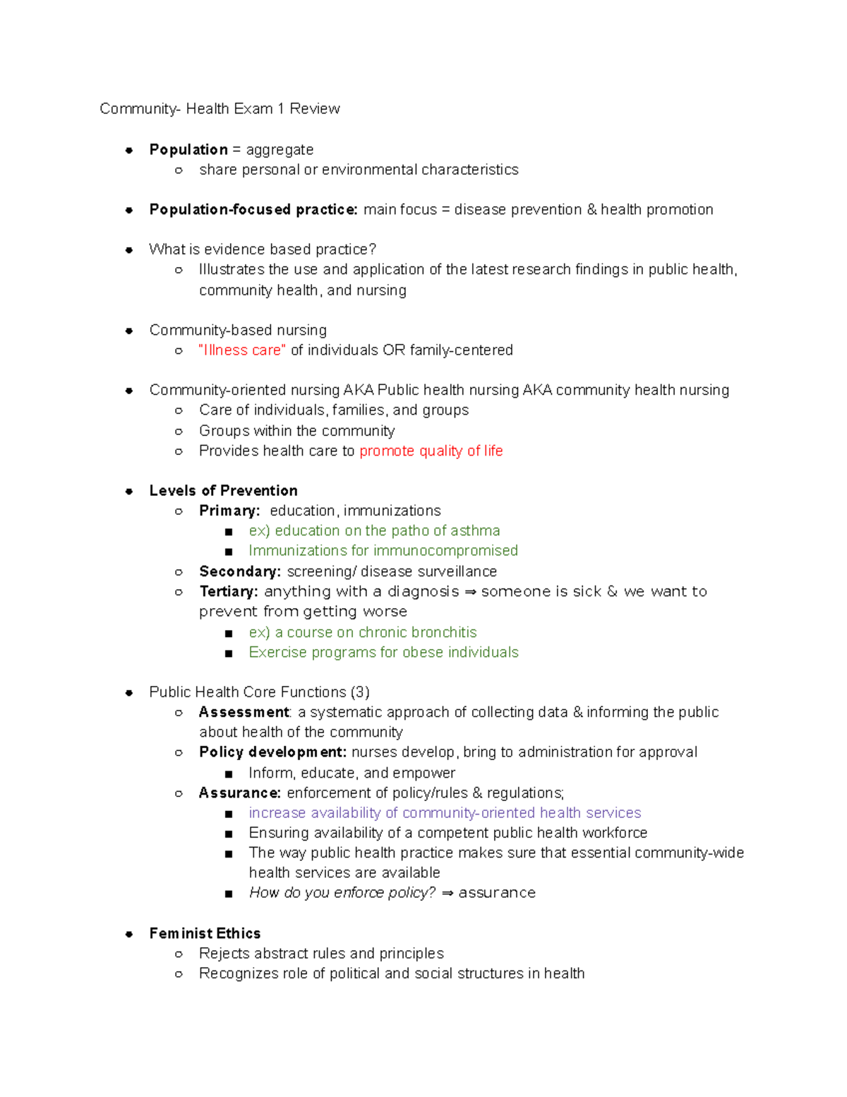 Community- Health Exam 1 Review - Community- Health Exam 1 Review ...