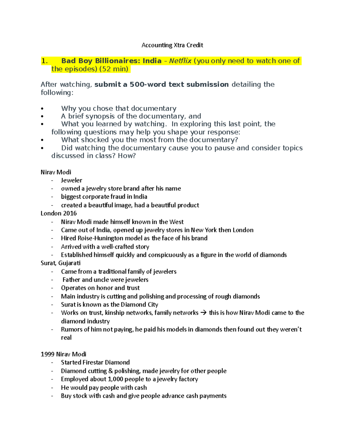 Accounting Xtra Credit Accounting Xtra Credit Bad Boy Billionaires