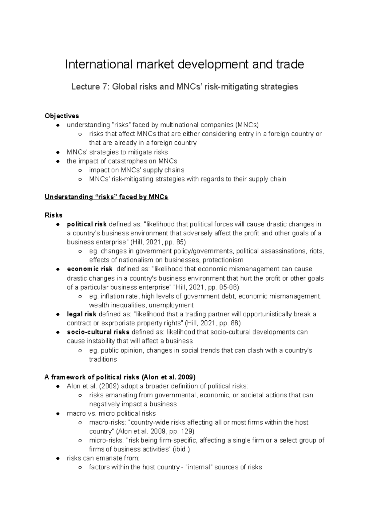 Lecture 7 Global risks and MNCs' risk-mitigating strategies ...