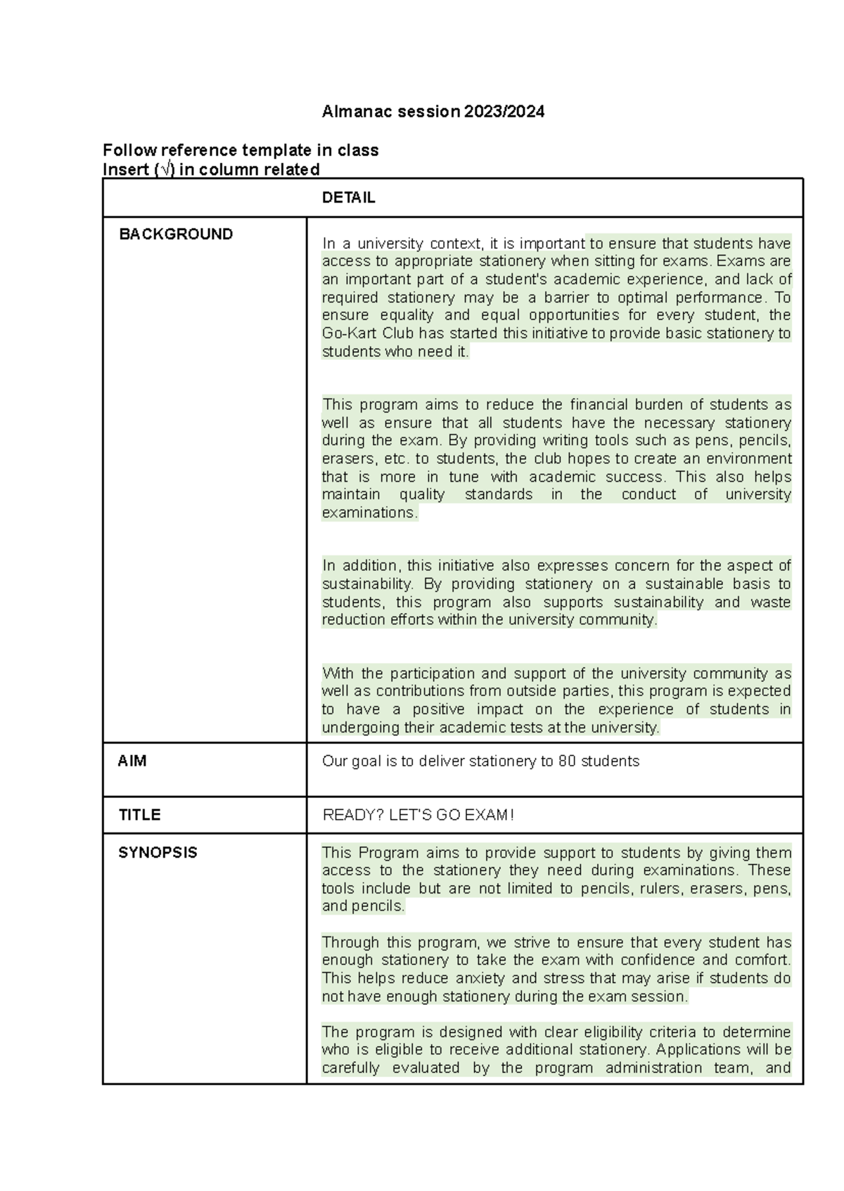 Ready LET’S GO EXAM - Almanac session 2023/ Follow reference template ...