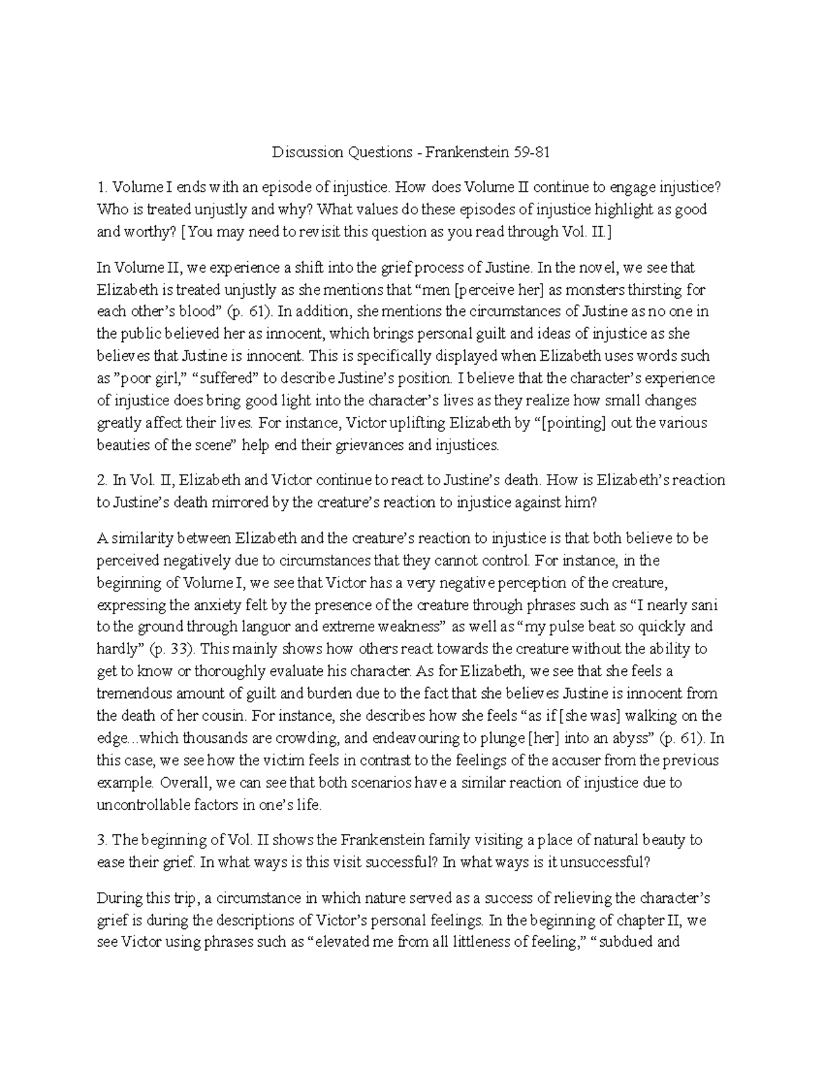 DQ Frankenstein pt. 4 HW Questions Discussion Questions