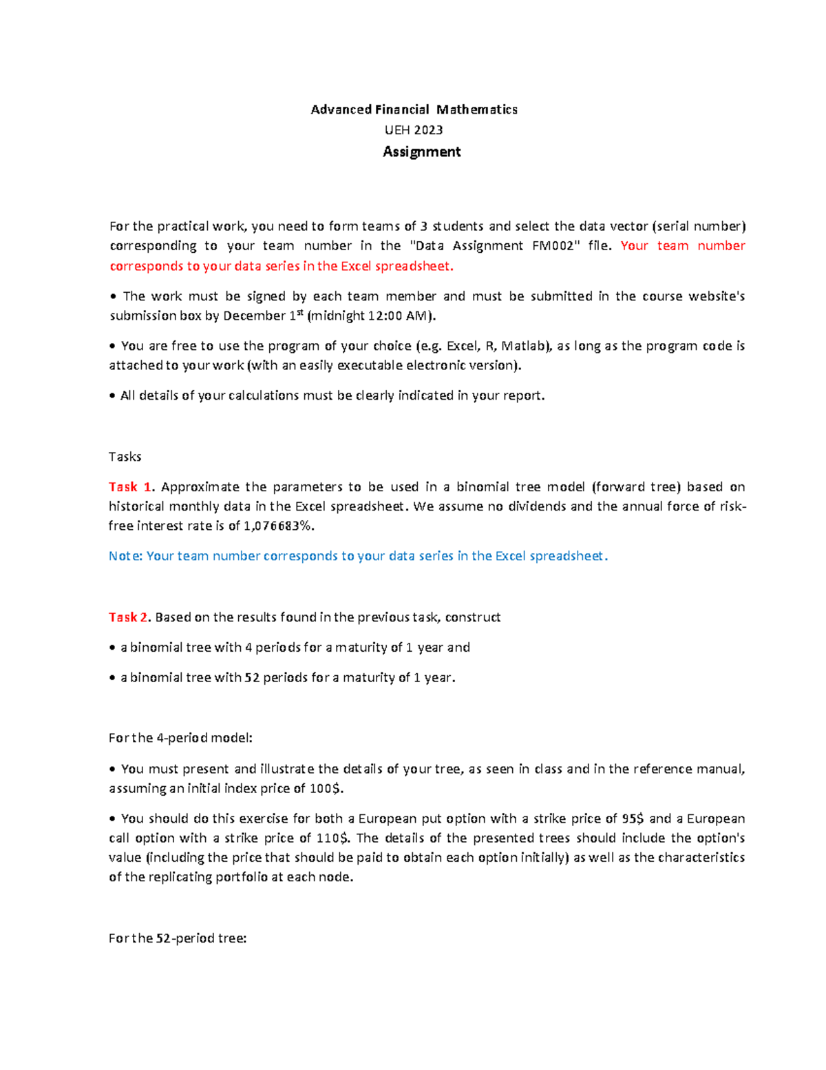 Assigment Advanced FM-UEHF2023 F002 - Advanced Financial Mathematics ...