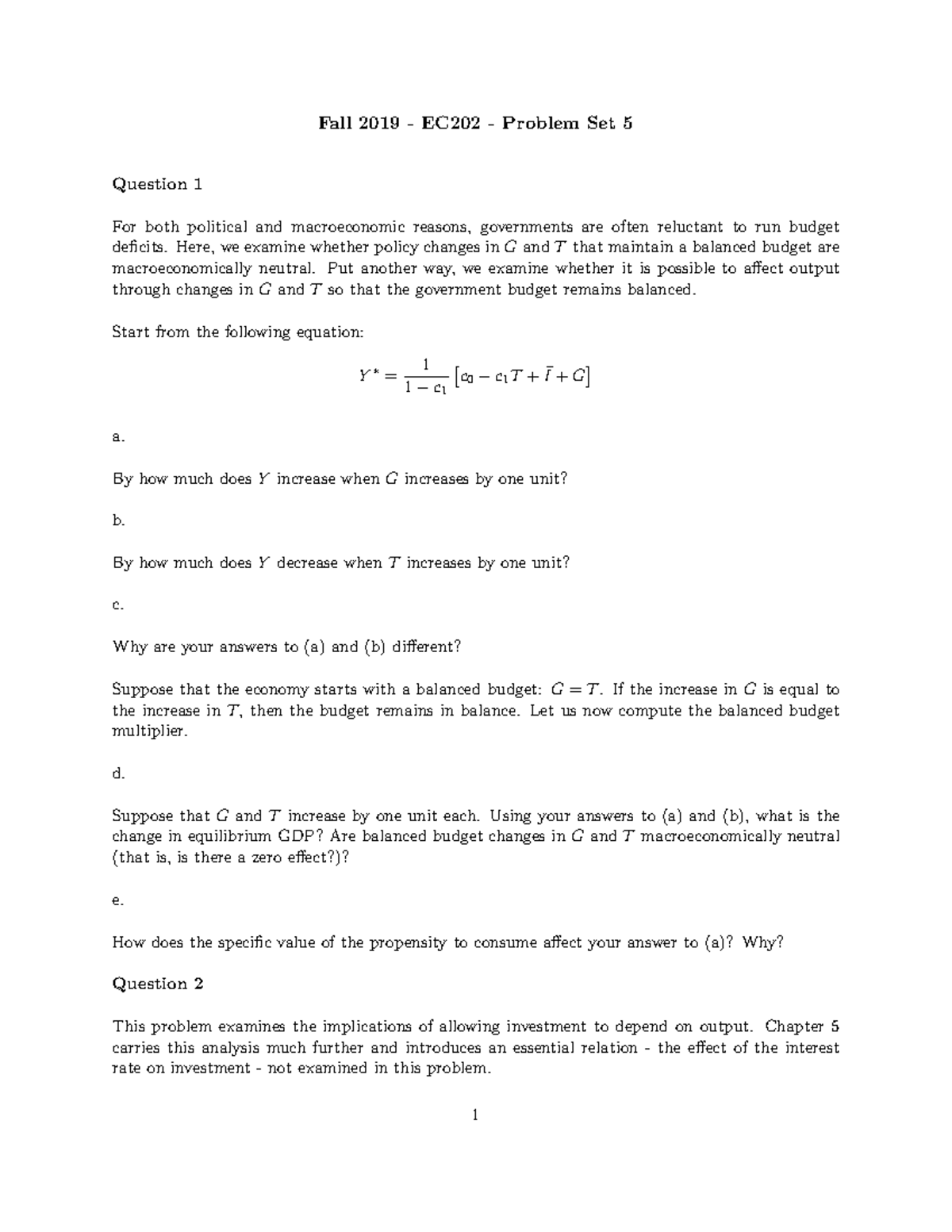 2019 BUFall EC 202 Dpset 5 - Fall 2019 - EC202 - Problem Set 5 Question ...