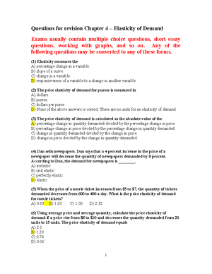 4 Econ 511 Revision Questions On Ch 4 Questions For Revision Chapter 4 Elasticity Of Demand Studocu