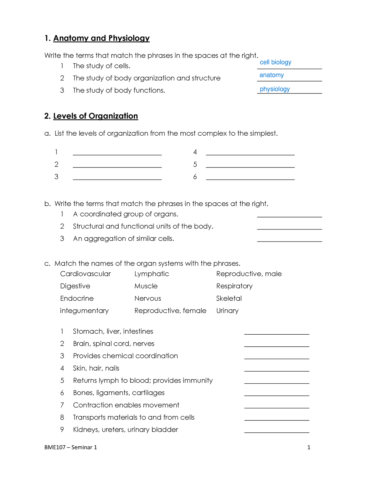 Study Unit 1 Ans - Answers to Practice Paper - 1. Anatomy and ...