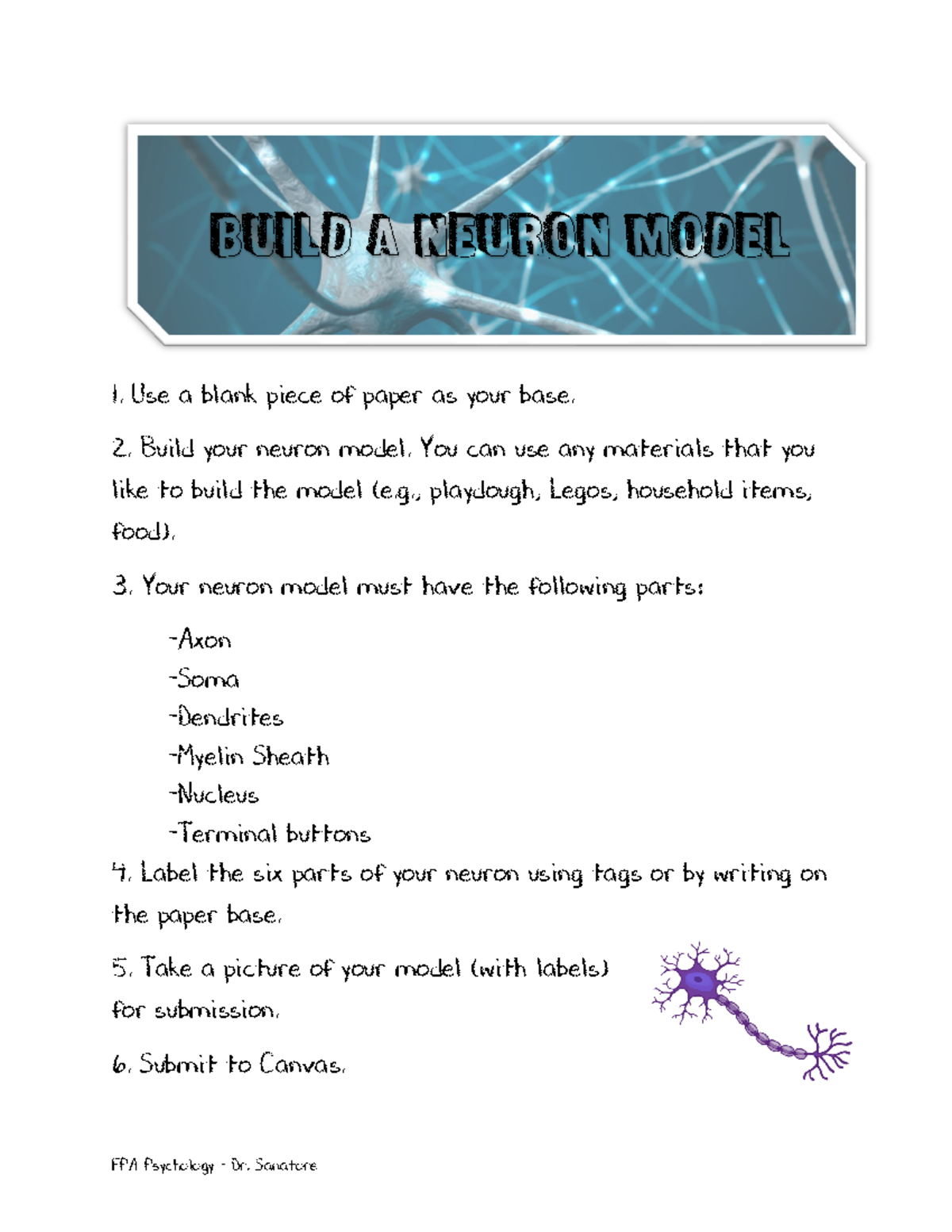 Build a Neuron - good - FPA Psychology – Dr. Sanatore Use a blank piece ...