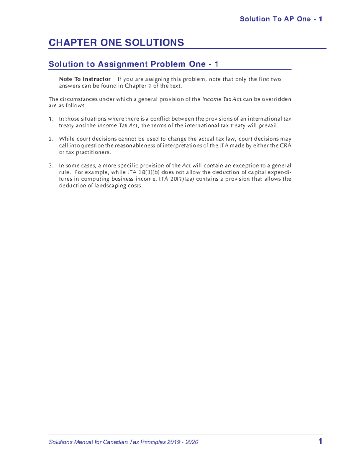 Solution 01 - 10 (2019 ) - CHAPTER ONE SOLUTIONS Solution to Assignment ...