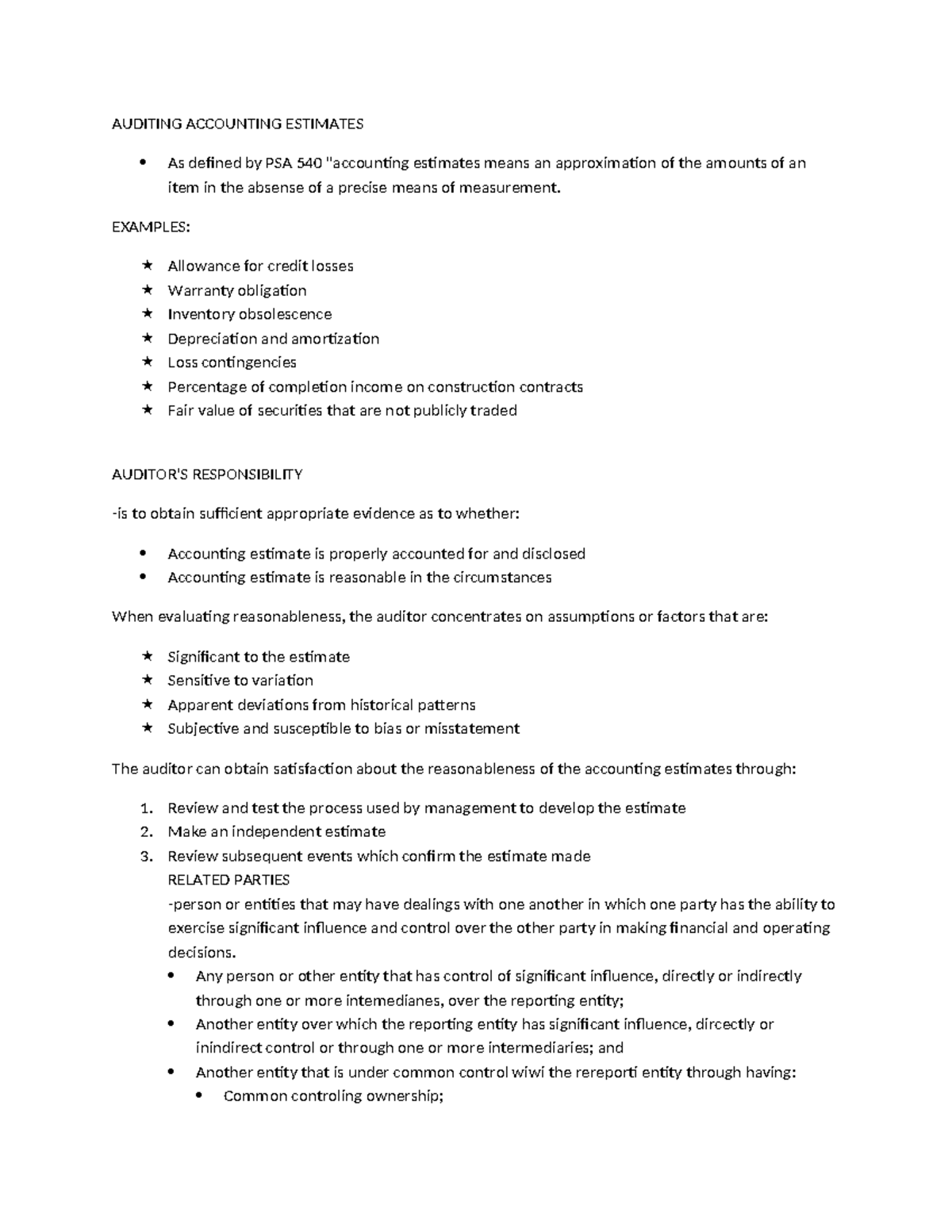 AUDITING ACCOUNTING ESTIMATES AND RELATED PARTIES - AUDITING ACCOUNTING ...