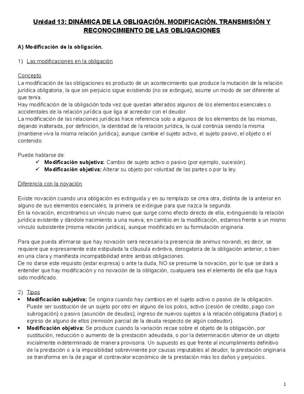 Resumen U13 - U17 - Manual de obligaciones - Unidad 13: DINÁMICA DE LA ...
