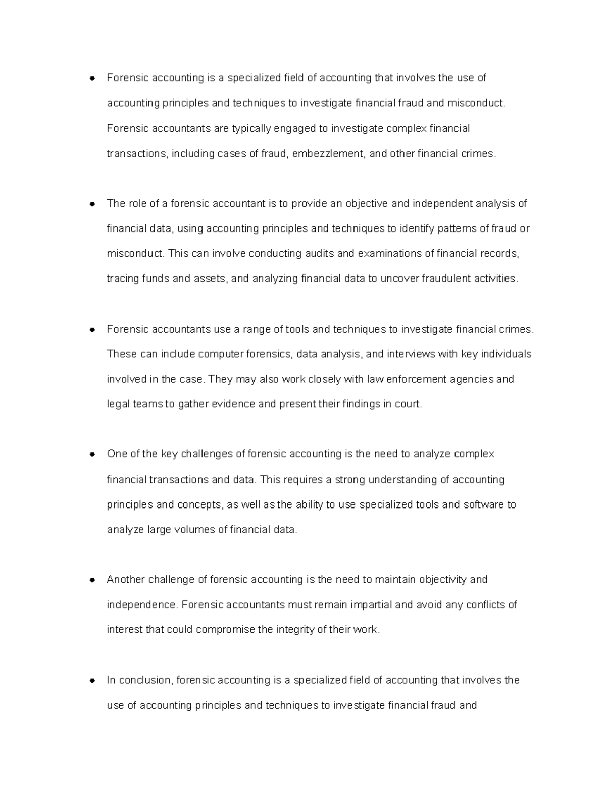 Forensic Account Lectures Notes Forensic accounting is a