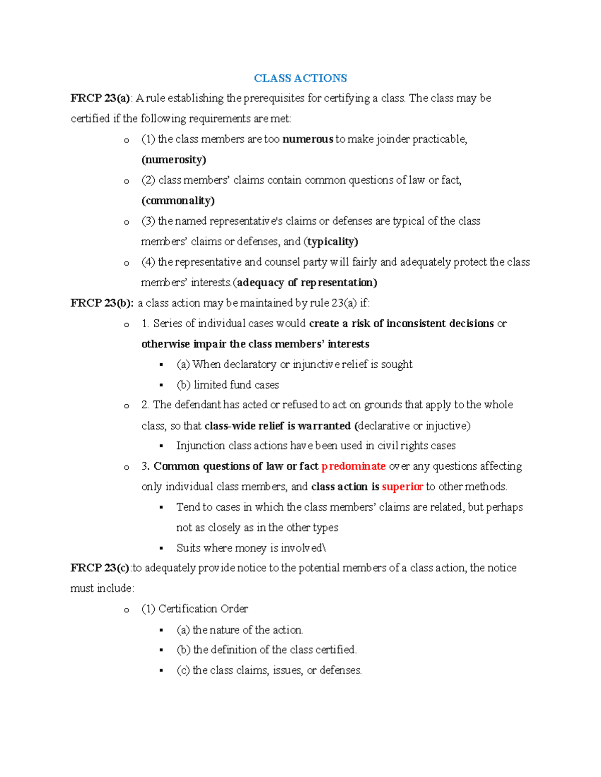 Class Actions - Ddd - CLASS ACTIONS FRCP 23(a): A Rule Establishing The ...