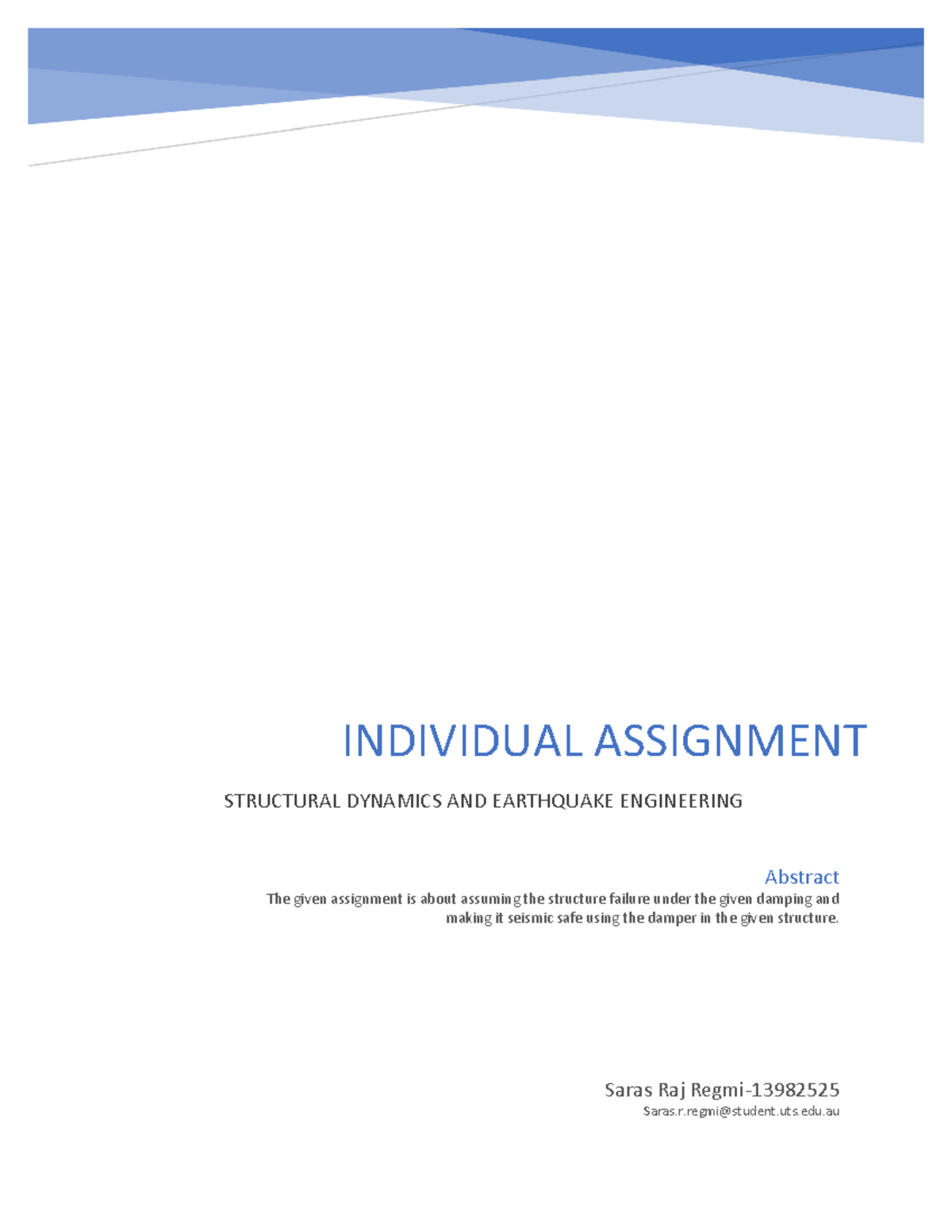 Sample - structural - INDIVIDUAL ASSIGNMENT STRUCTURAL DYNAMICS AND ...