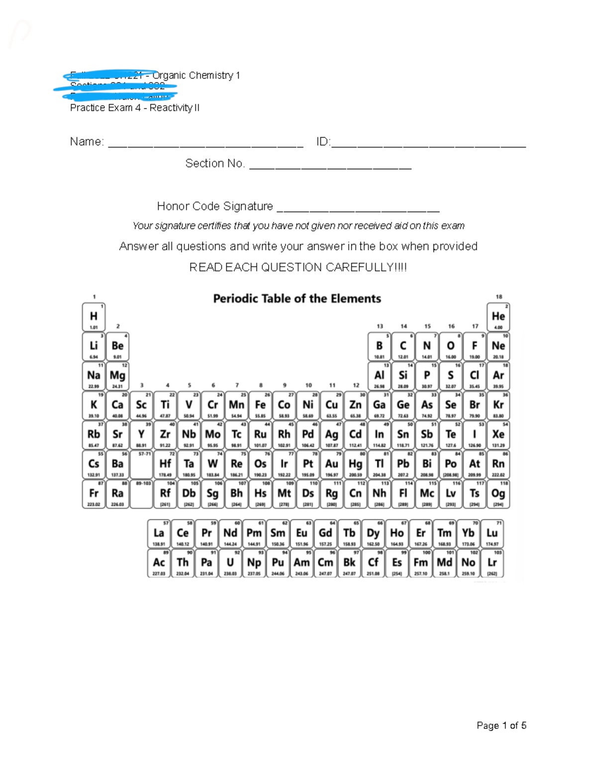 Practice Exam Unit 4 Synthesis And Retrosynthesis - Fall 2022 CH221 ...