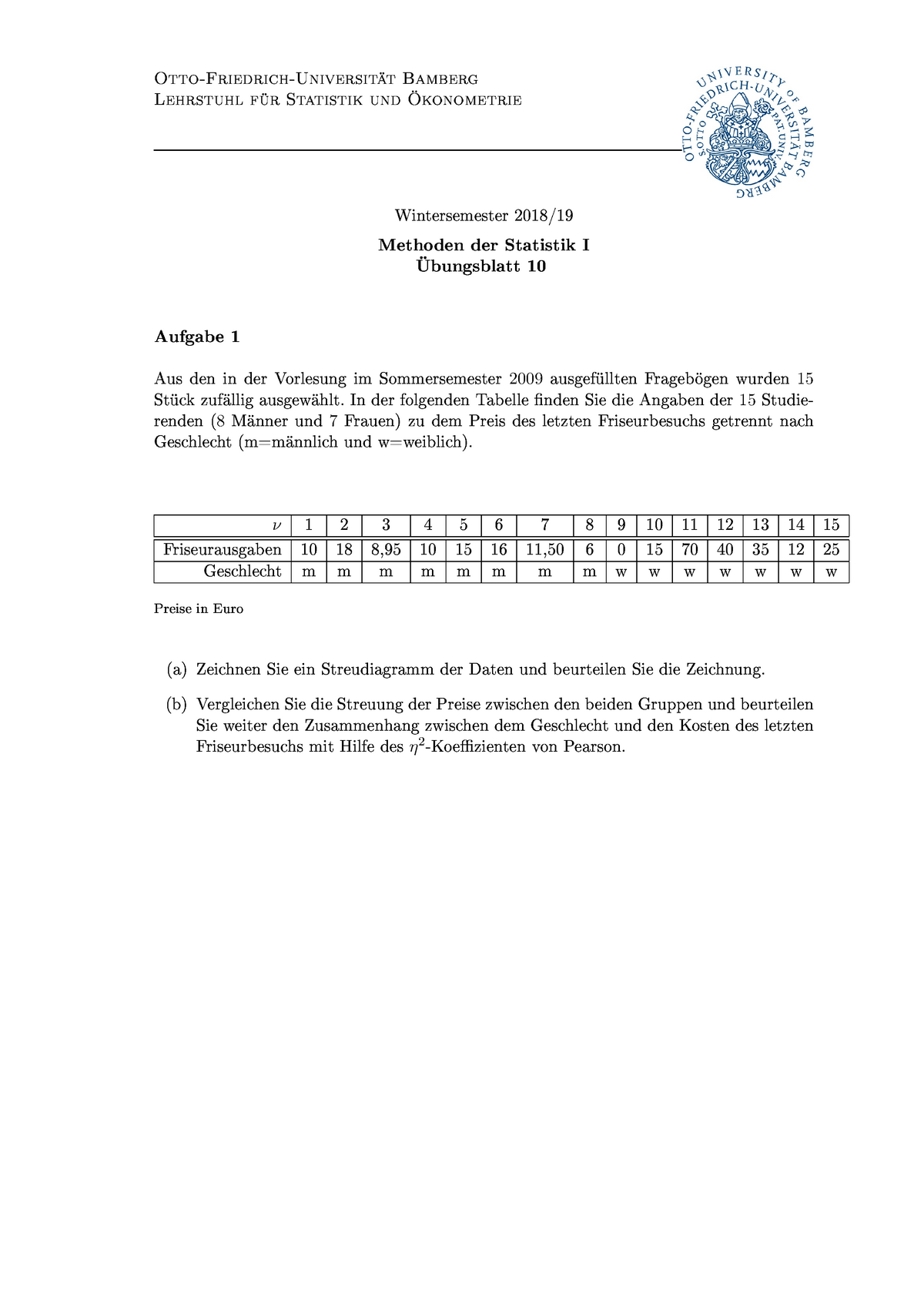 Übung 10 - Ws 18/19 - Otto-Friedrich-Universität Bamberg Lehrstuhl Für ...