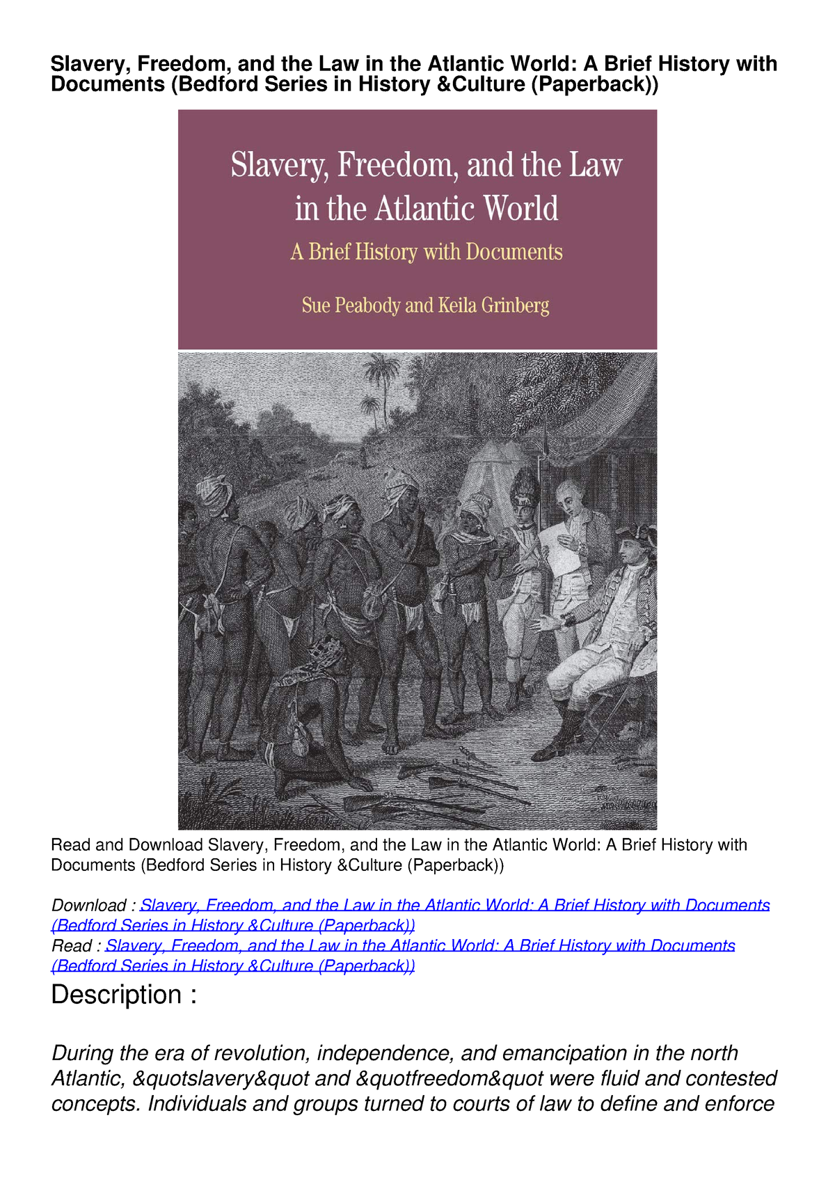 Book [PDF] Slavery, Freedom, and the Law in the Atlantic World: A Brief ...