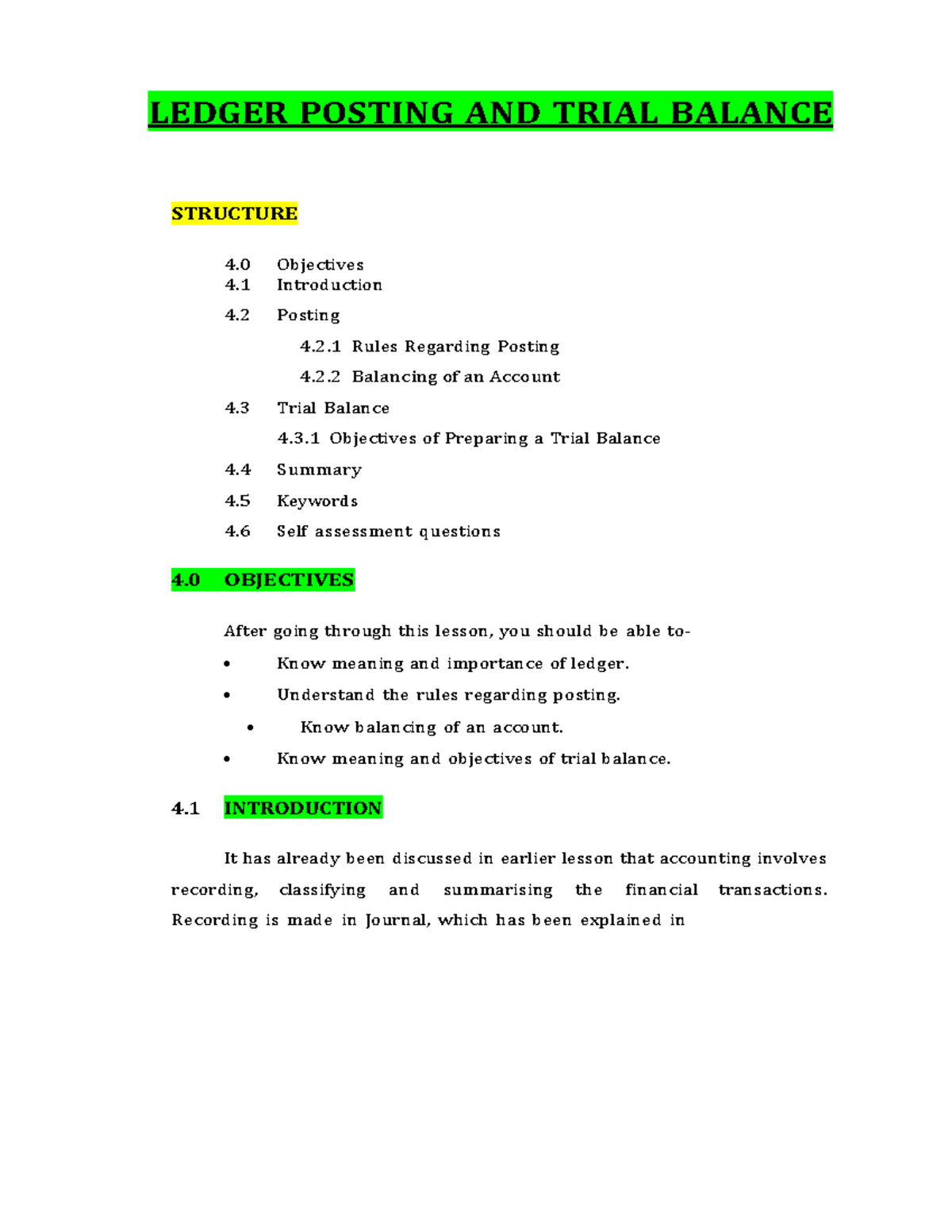 Ledger Posting AND Trial Balance LEDGER POSTING AND TRIAL BALANCE