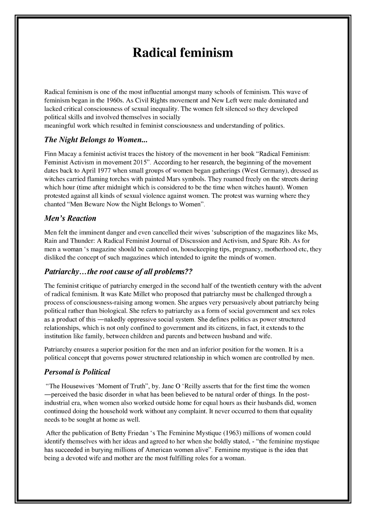 radical feminism essay pdf