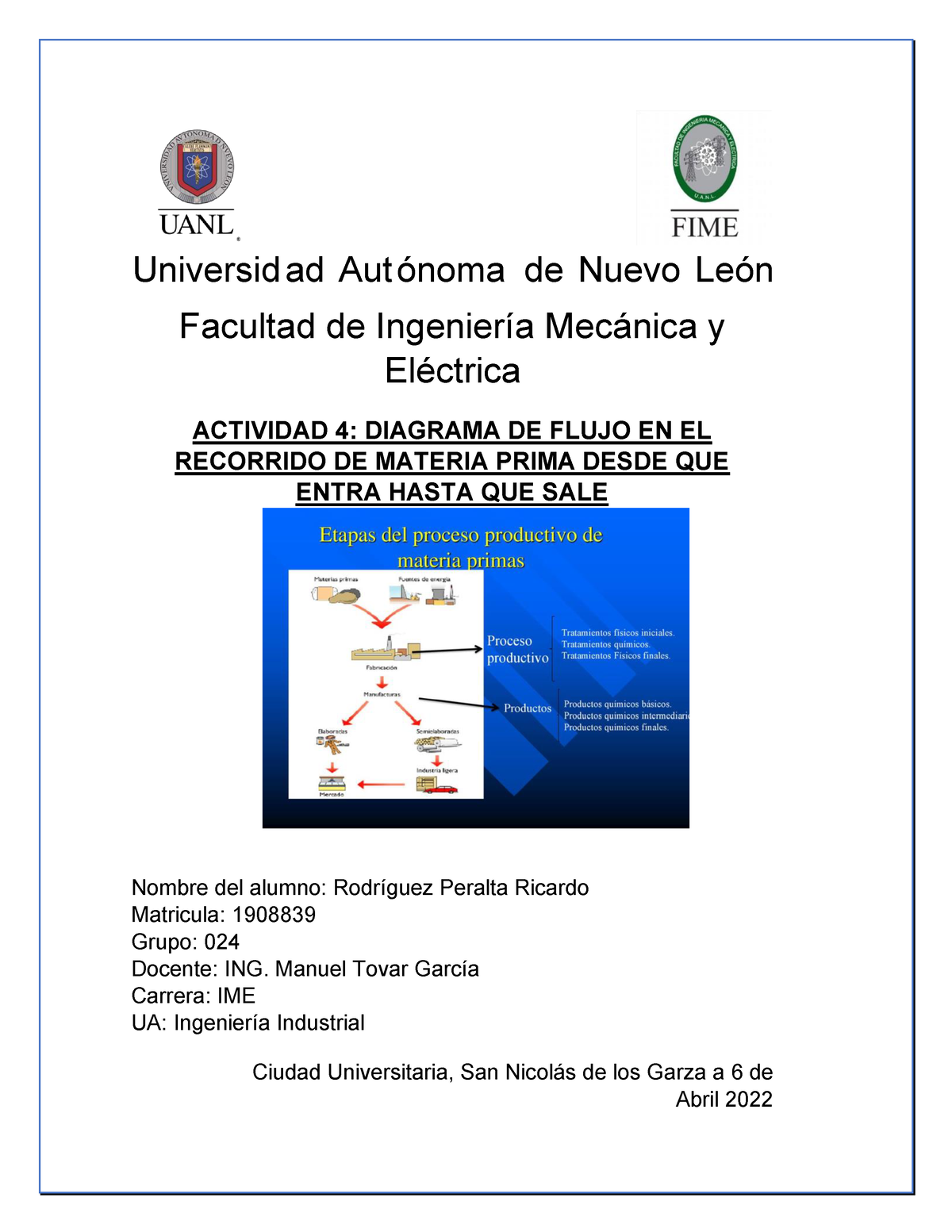 Actividad- Diagrama Flujo Materia Prima - Universid ad Aut ónoma de Nuevo  León Facultad de - Studocu