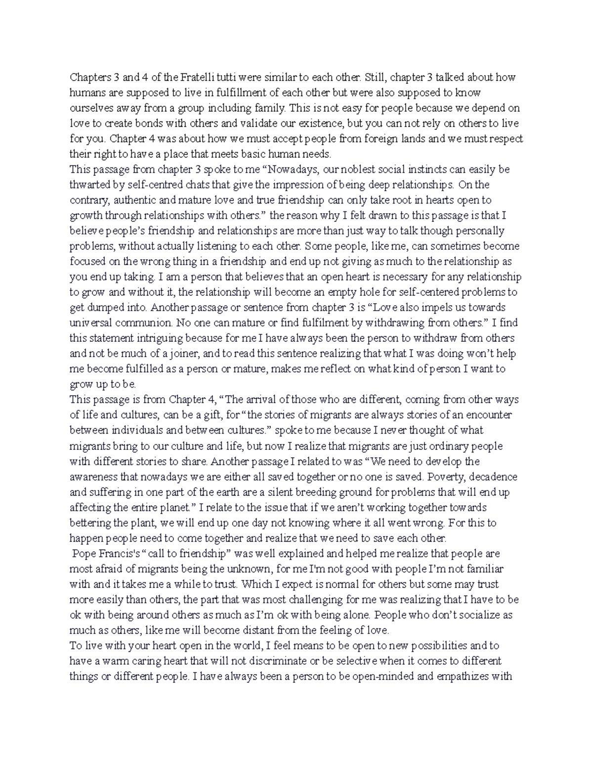 Religious writting 700 words - Chapters 3 and 4 of the Fratelli tutti ...