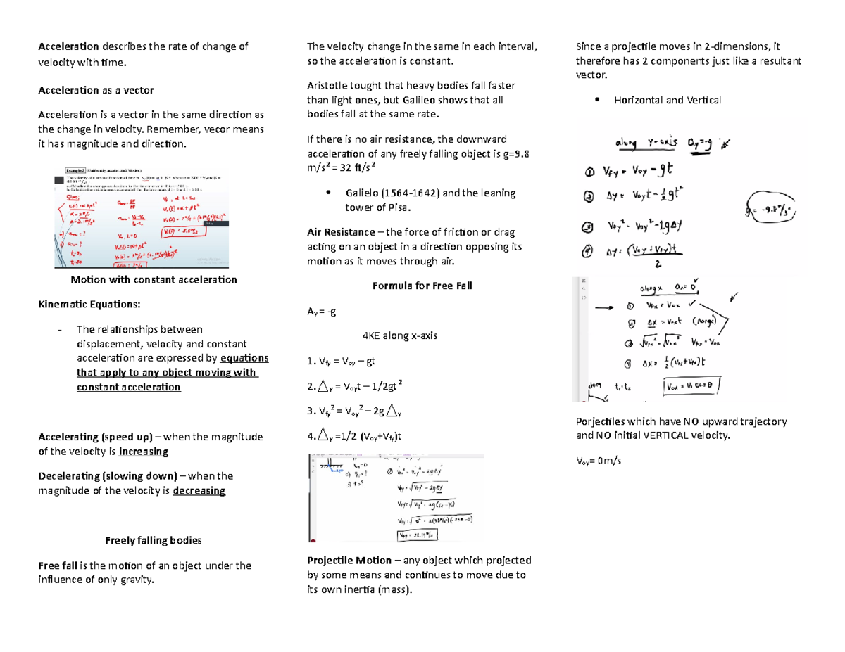 Lecture Physics Lec - Acceleration describes the rate of change of ...