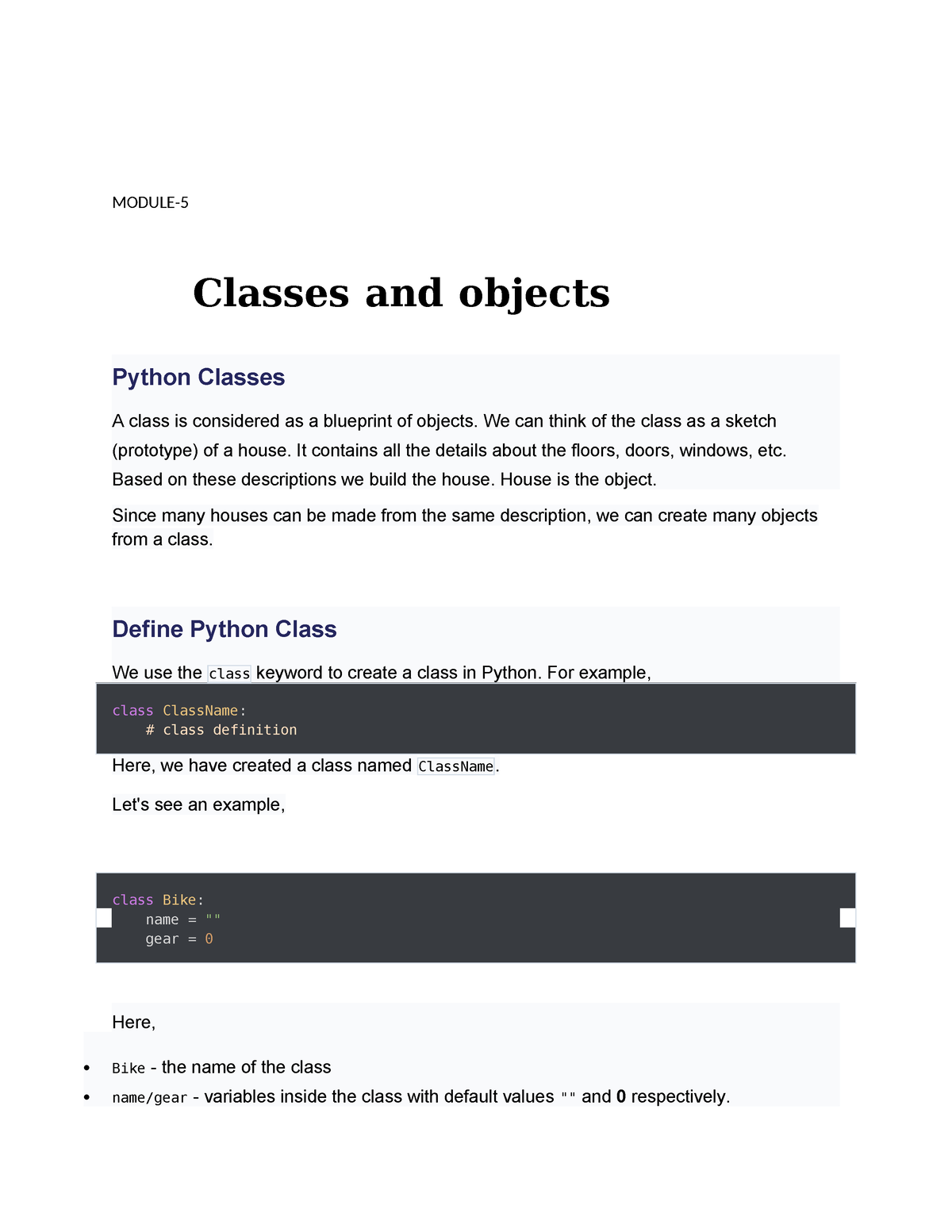 Module-5 - Class Objects - MODULE- Classes And Objects Python Classes A ...