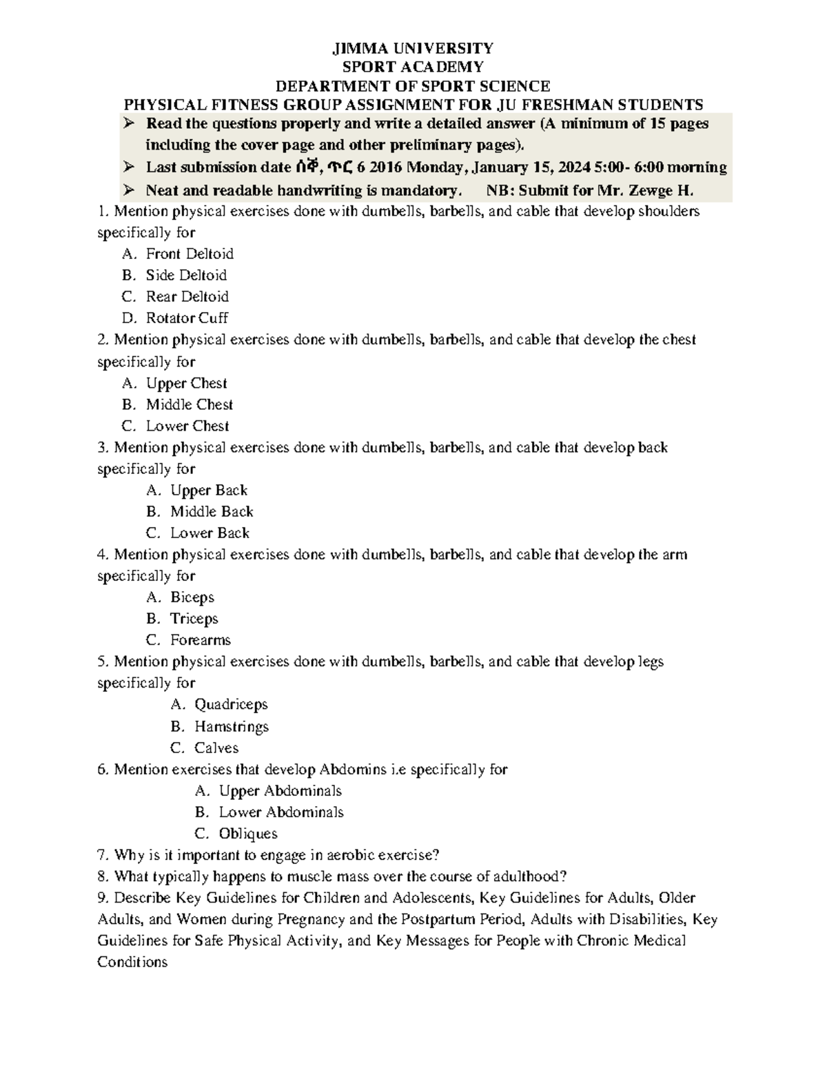 Physical fitness Assignment 2016 - JIMMA UNIVERSITY SPORT ACADEMY ...