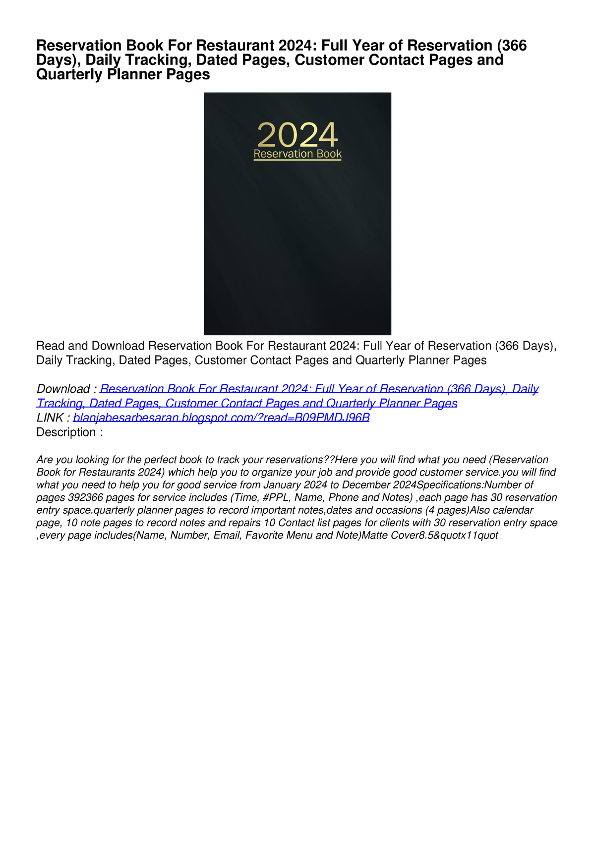 PDF Download Reservation Book For Restaurant 2024 Full Year Of   Thumb 1200 1698 