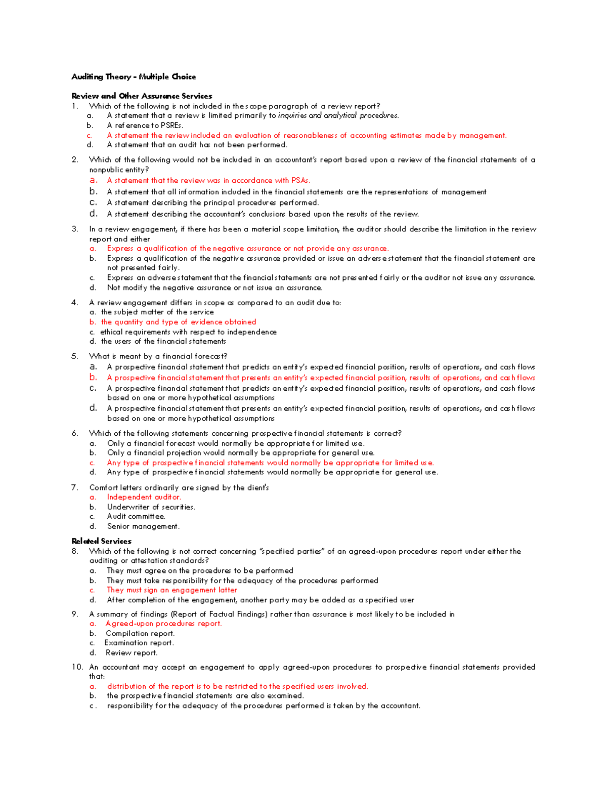 Auditing Theory - Multiple Choice 10 - Auditing Theory - Multiple ...