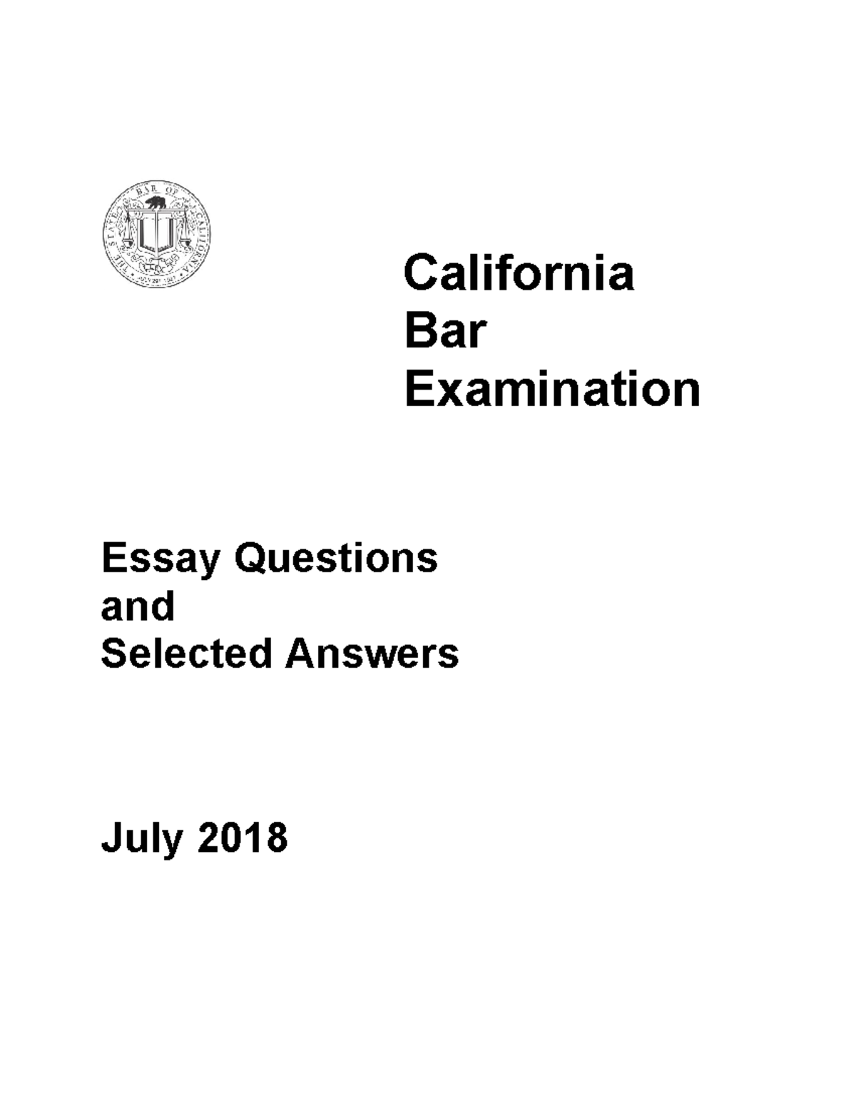 Essay Questions and Answers California Bar Examination Essay